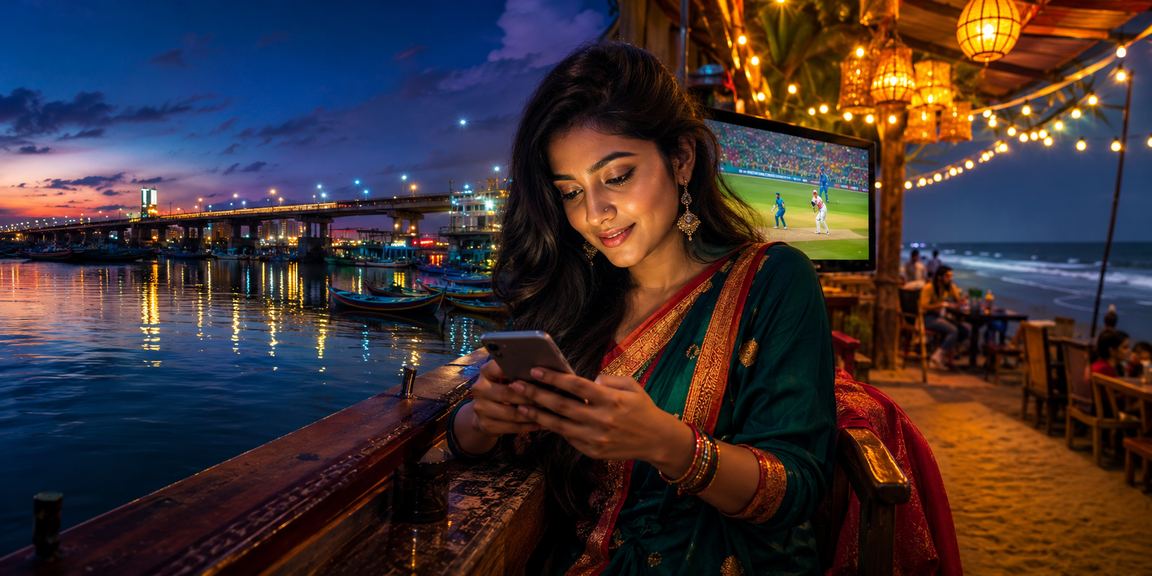 A user placing cricket bets on abc 8 while sitting on Cox's Bazar beach