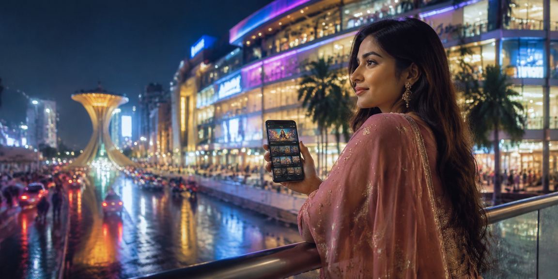 ঢাকায় মোবাইলে নিয়ন আলোয় ক্যাসিনো গেম খেলার দৃশ্য
